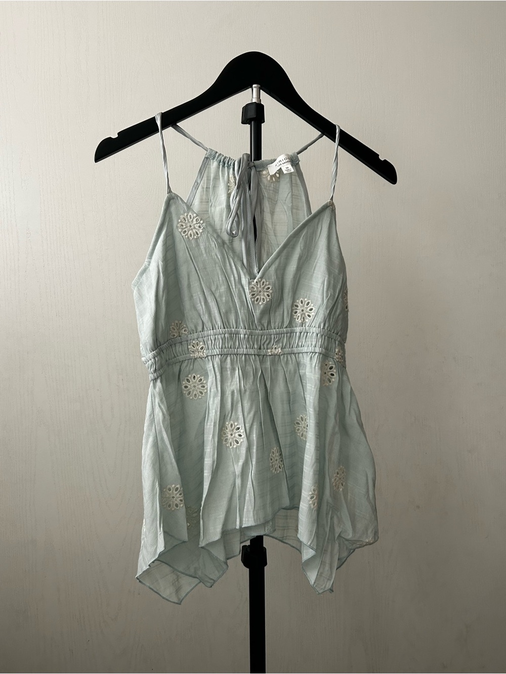 Light Blue Eyelet Halter Camisole Top with Smocked Waist Fairycore Coquette